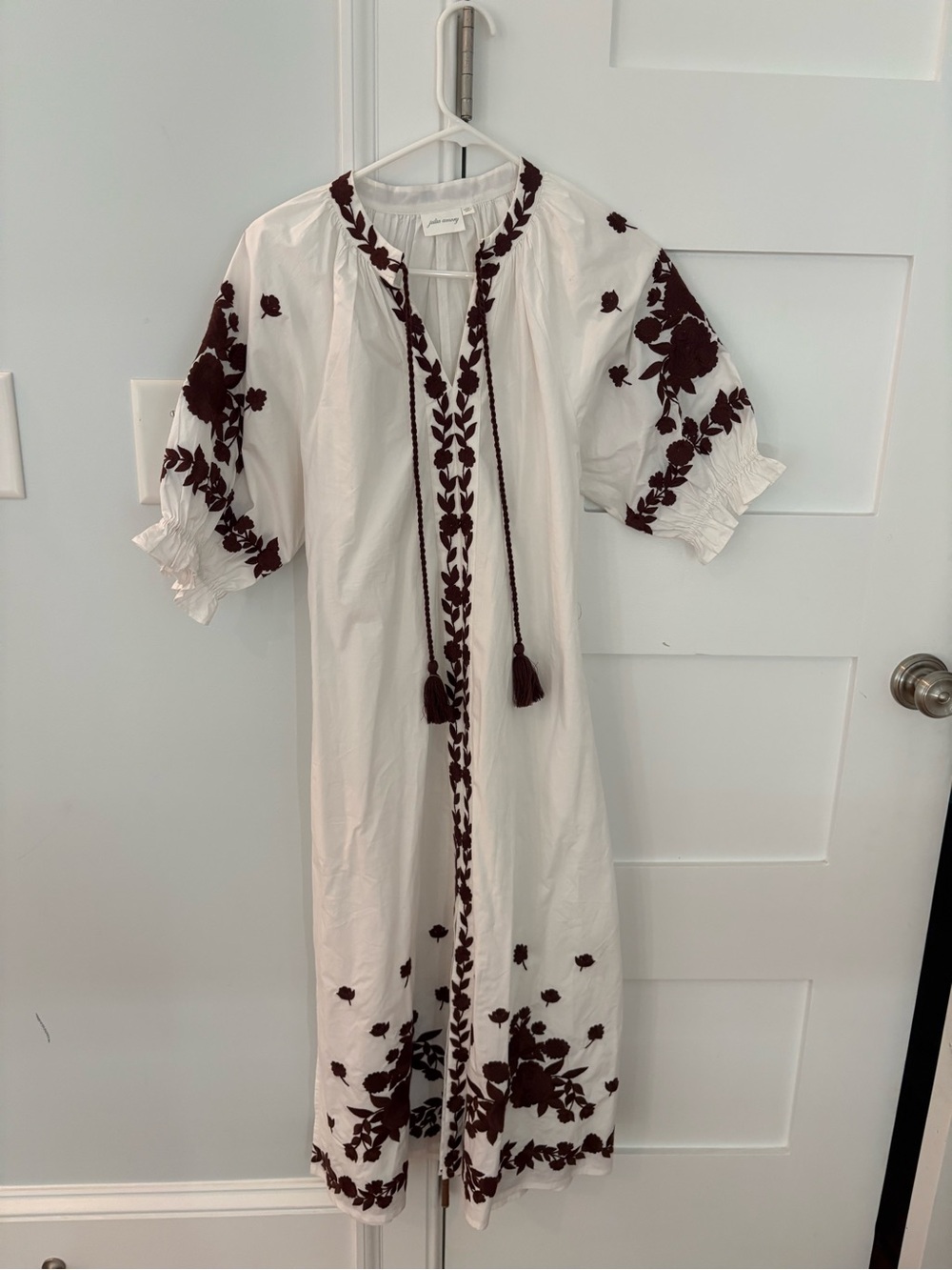 Julia Amory Coatue Dress with Brown Floral Embroidery